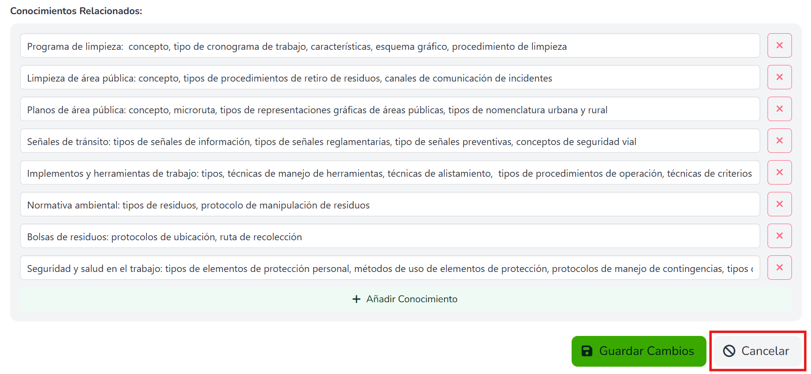 Botón para cancelar la edición de una norma