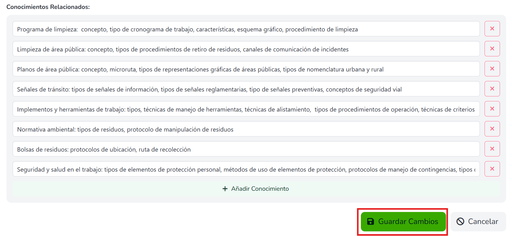 Botón para guardar cambios de una norma