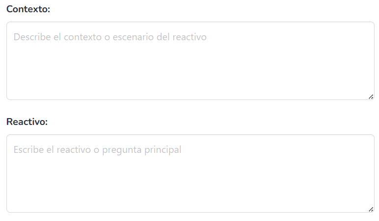 Campos de texto para contexto y reactivo