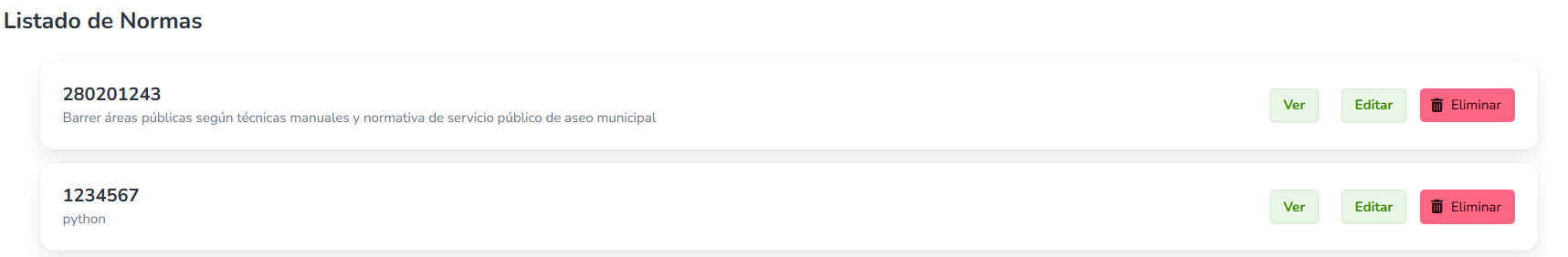 Listado de normas existentes
