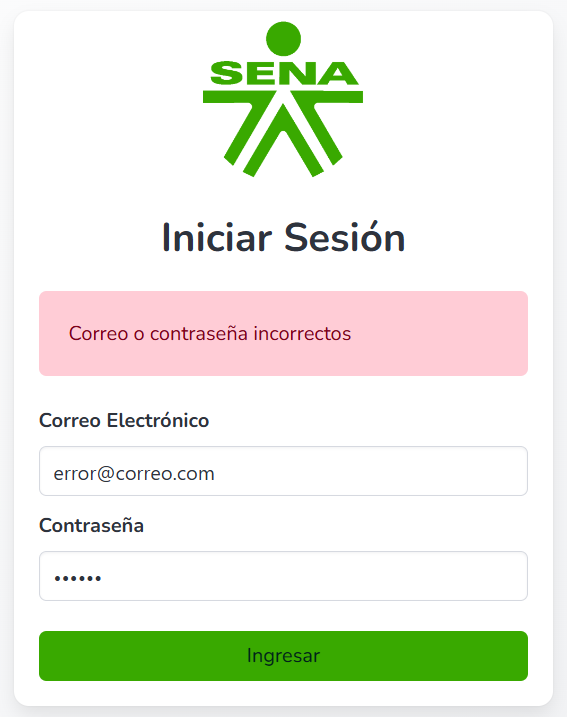 Alerta de error en inicio de sesión