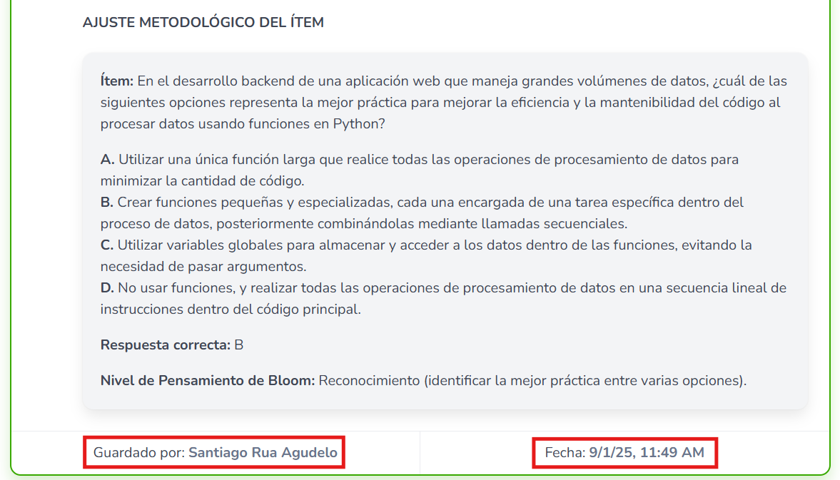 Pie de tarjeta con información del autor y fecha